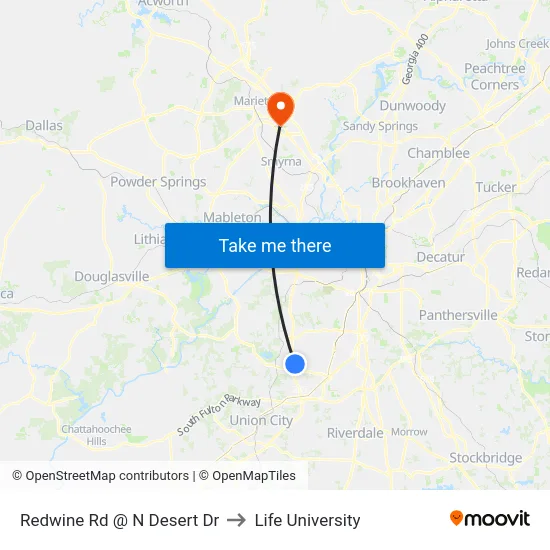 Redwine Rd @ N Desert Dr to Life University map