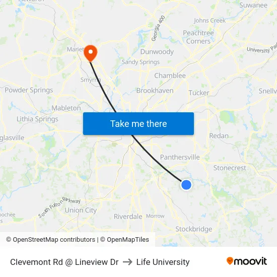 Clevemont Rd @ Lineview Dr to Life University map
