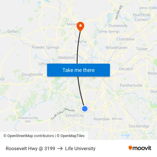 Roosevelt Hwy @ 3199 to Life University map