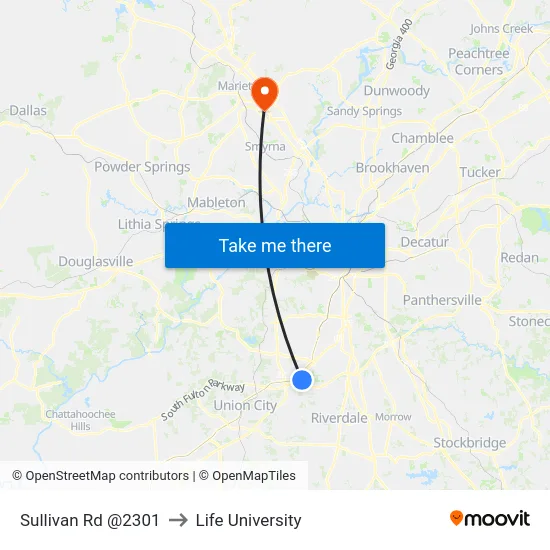 Sullivan Rd @2301 to Life University map