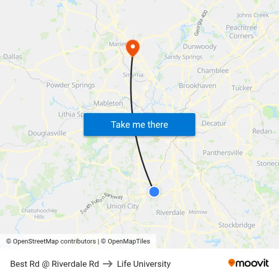 Best Rd @ Riverdale Rd to Life University map