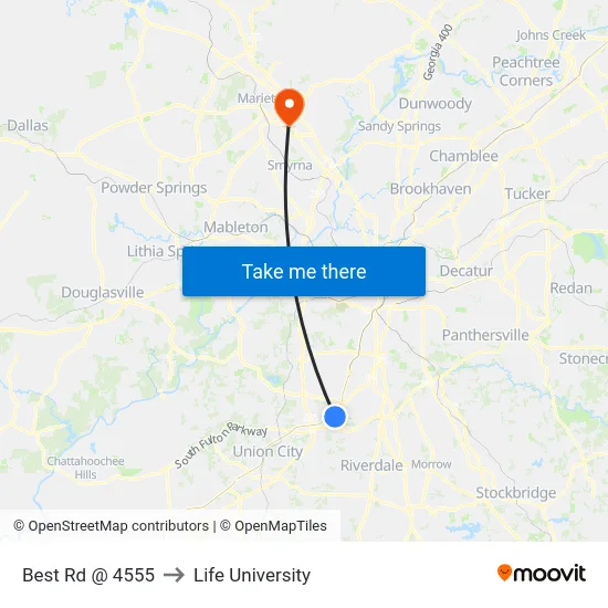 Best Rd @ 4555 to Life University map