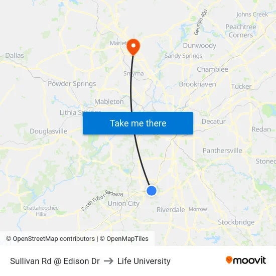 Sullivan Rd @ Edison Dr to Life University map