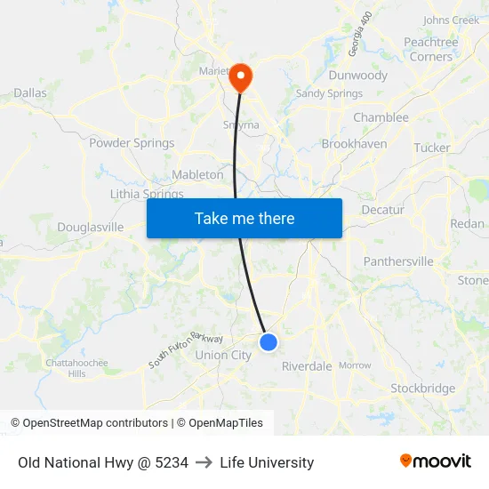 Old National Hwy @ 5234 to Life University map