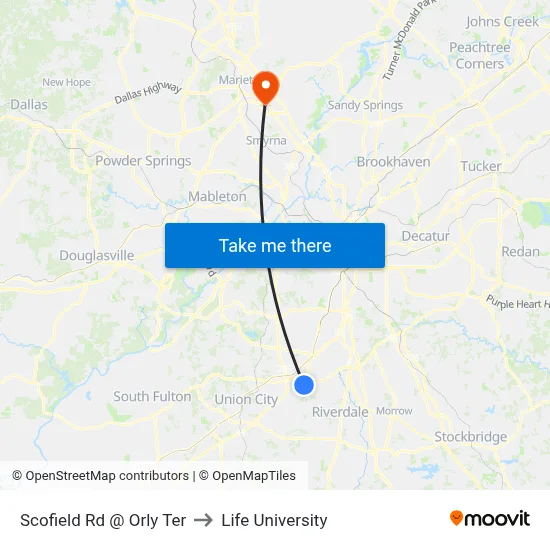 Scofield Rd @ Orly Ter to Life University map