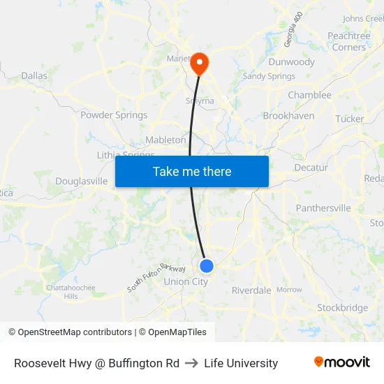 Roosevelt Hwy @ Buffington Rd to Life University map