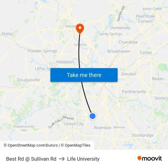 Best Rd @ Sullivan Rd to Life University map
