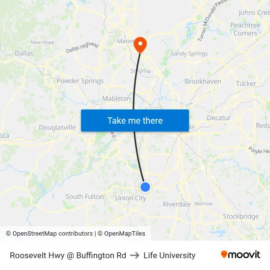 Roosevelt Hwy @ Buffington Rd to Life University map
