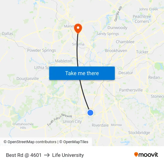Best Rd @ 4601 to Life University map