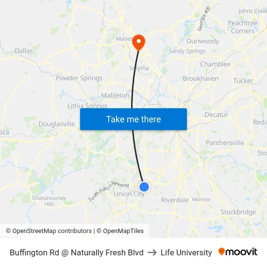 Buffington Rd @ Naturally Fresh Blvd to Life University map