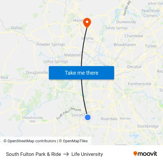 South Fulton Park & Ride to Life University map