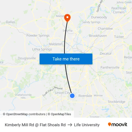 Kimberly Mill Rd @ Flat Shoals Rd to Life University map
