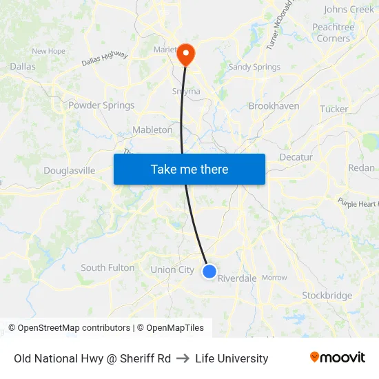 Old National Hwy @ Sheriff Rd to Life University map