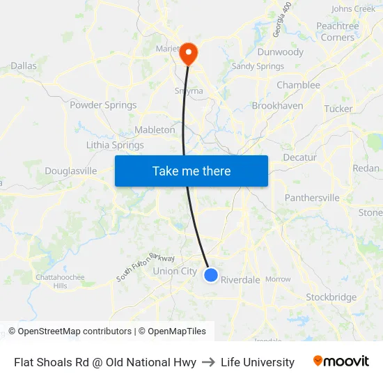 Flat Shoals Rd @ Old National Hwy to Life University map