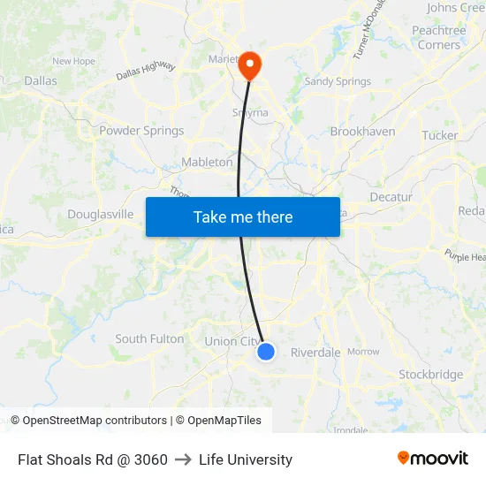 Flat Shoals Rd @ 3060 to Life University map