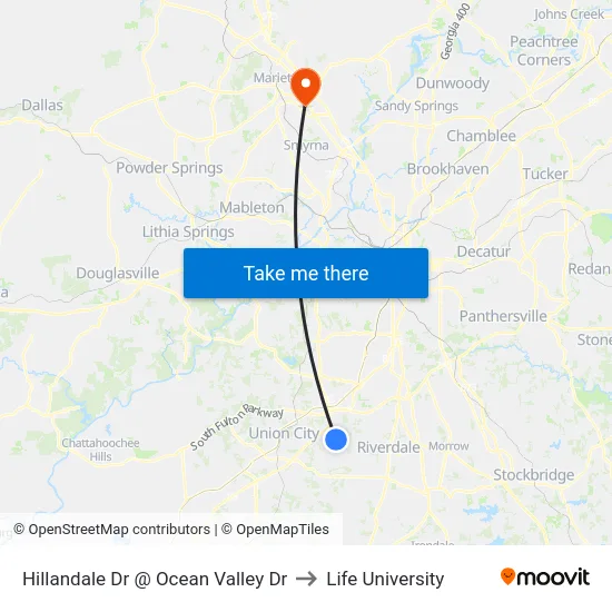 Hillandale Dr @ Ocean Valley Dr to Life University map
