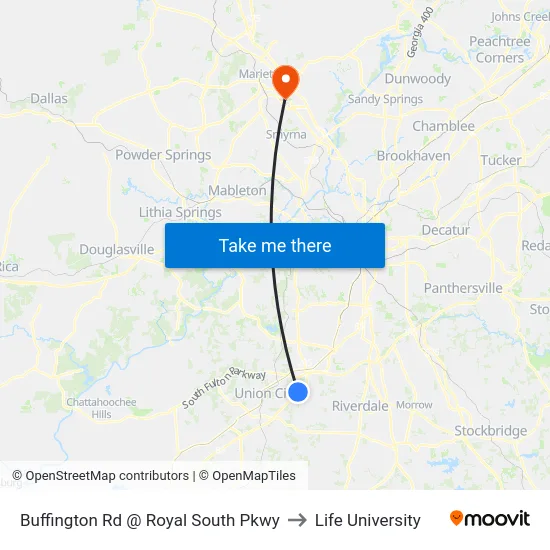 Buffington Rd @ Royal South Pkwy to Life University map