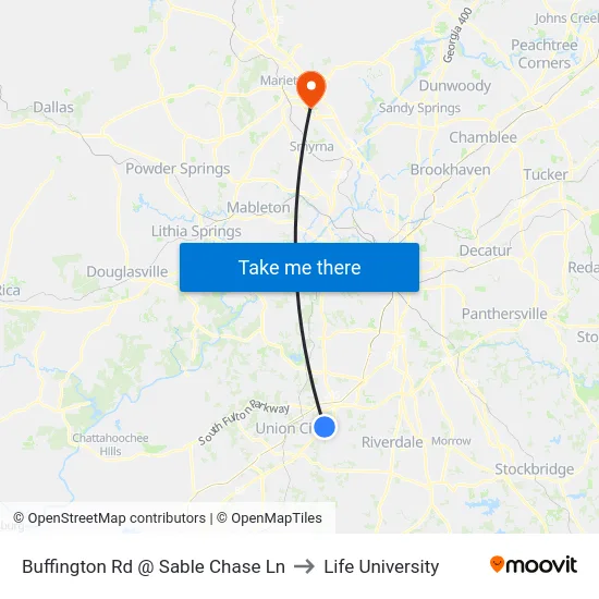 Buffington Rd @ Sable Chase Ln to Life University map