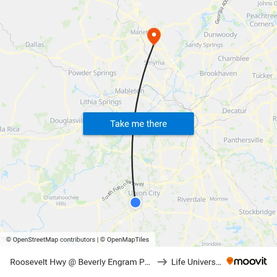 Roosevelt Hwy @ Beverly Engram Pkwy to Life University map