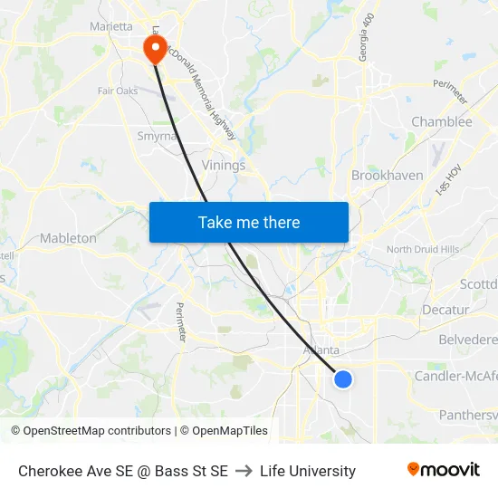 Cherokee Ave SE @ Bass St SE to Life University map