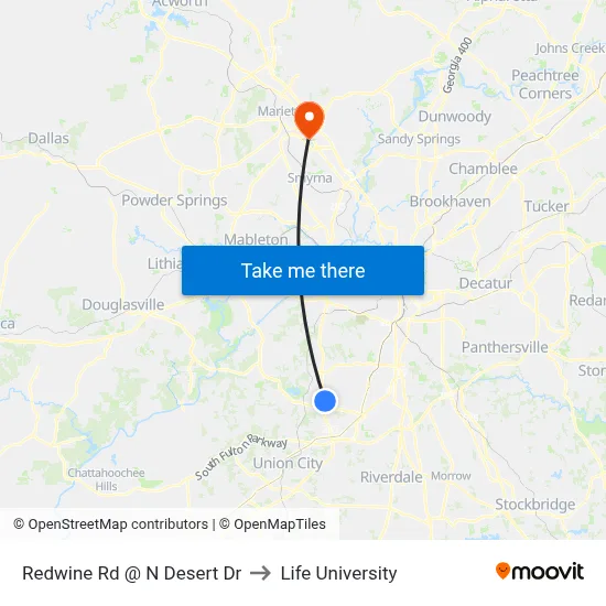 Redwine Rd @ N Desert Dr to Life University map