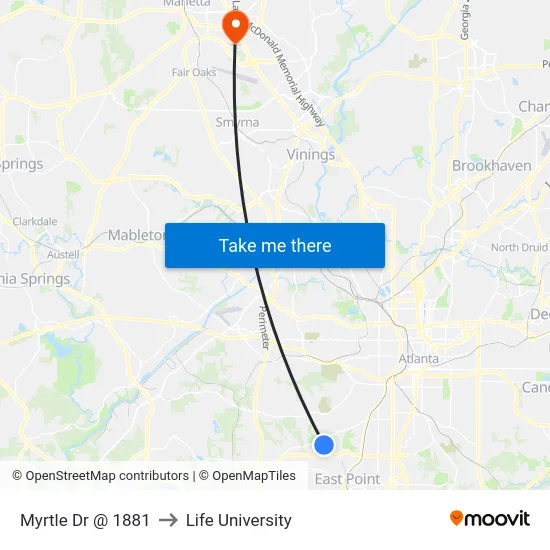 Myrtle Dr @ 1881 to Life University map