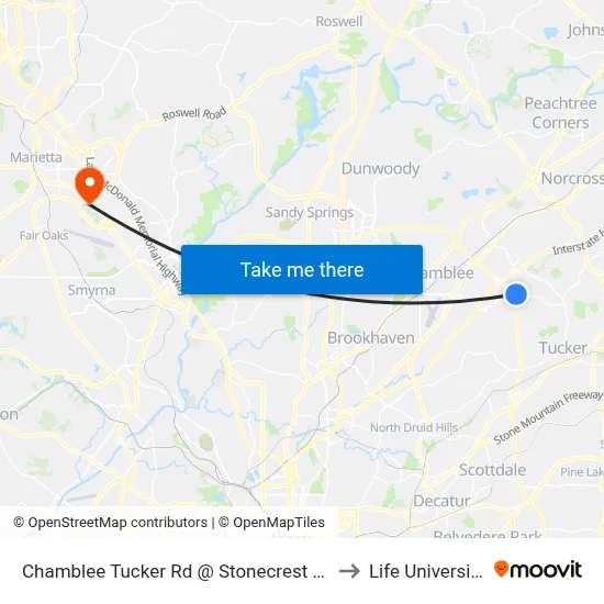 Chamblee Tucker Rd @ Stonecrest Ct to Life University map