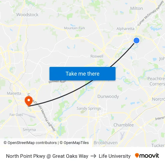 North Point Pkwy @ Great Oaks Way to Life University map