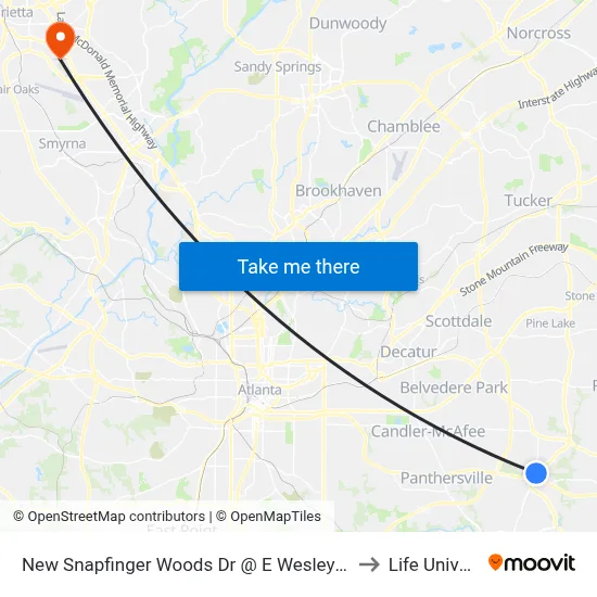 New Snapfinger Woods Dr @ E Wesley Chapel Way to Life University map