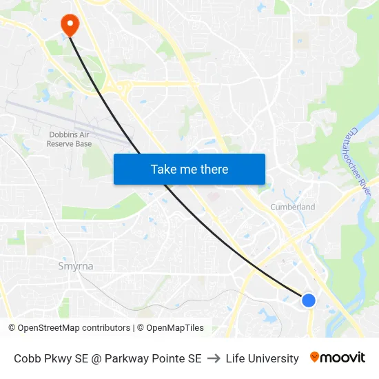 Cobb Pkwy SE @ Parkway Pointe SE to Life University map