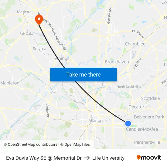 Eva Davis Way SE @ Memorial Dr to Life University map