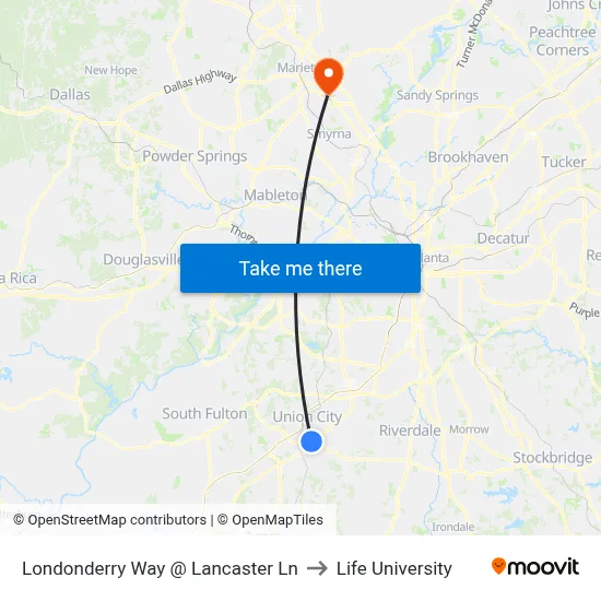 Londonderry Way @ Lancaster Ln to Life University map