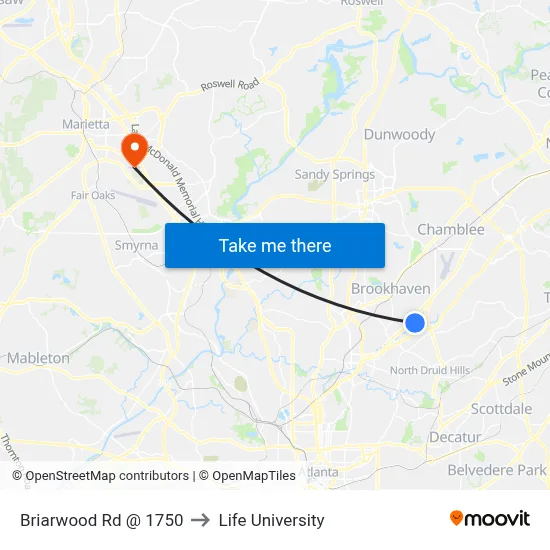 Briarwood Rd @ 1750 to Life University map