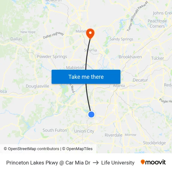 Princeton Lakes Pkwy @ Car Mia Dr to Life University map