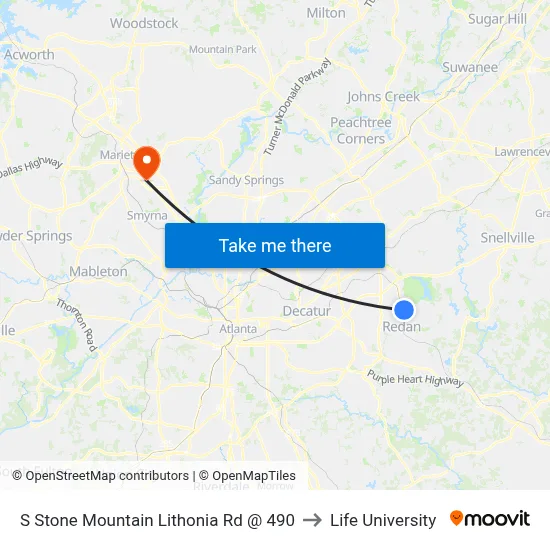 S Stone Mountain Lithonia Rd @ 490 to Life University map