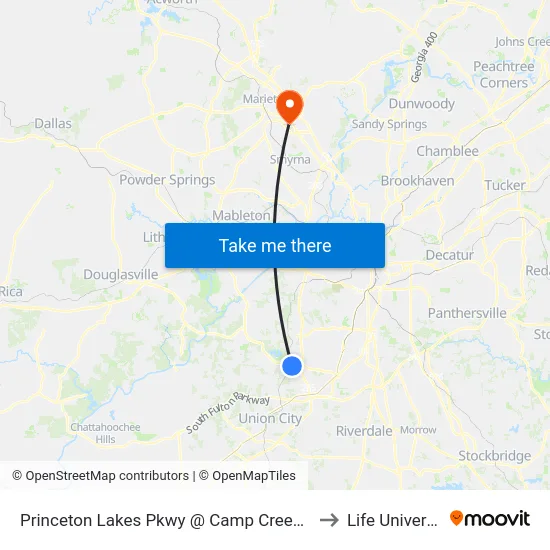 Princeton Lakes Pkwy @ Camp Creek Pkwy to Life University map