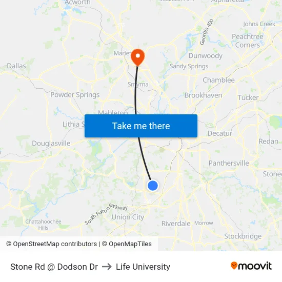 Stone Rd @ Dodson Dr to Life University map