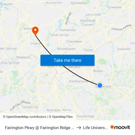 Fairington Pkwy @ Fairington Ridge Cir to Life University map