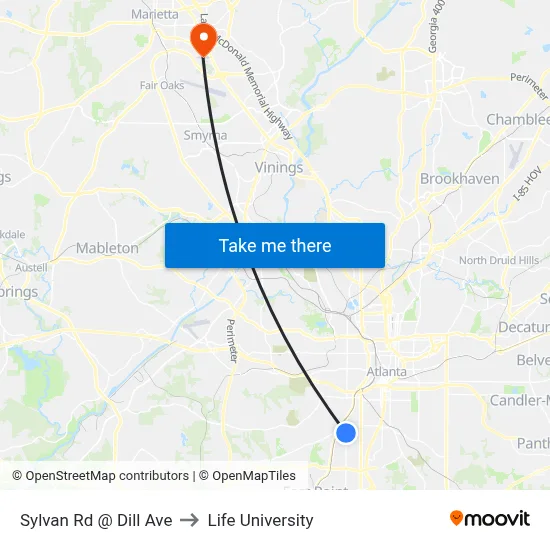 Sylvan Rd @ Dill Ave to Life University map