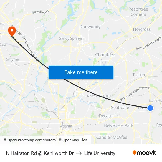 N Hairston Rd @ Kenilworth Dr to Life University map
