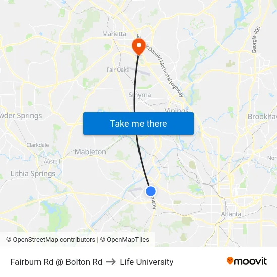 Fairburn Rd @ Bolton Rd to Life University map
