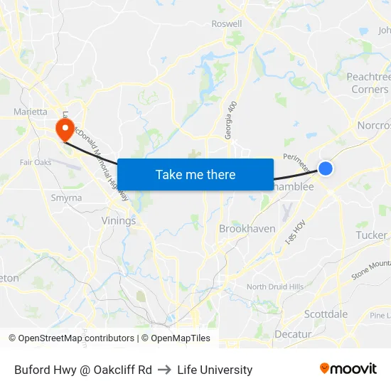 Buford Hwy @ Oakcliff Rd to Life University map