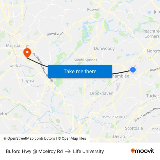 Buford Hwy @ Mcelroy Rd to Life University map