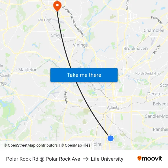 Polar Rock Rd @ Polar Rock Ave to Life University map