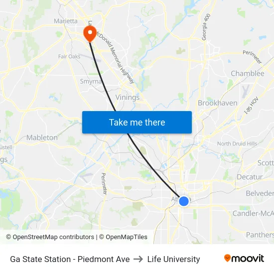 Ga State Station - Piedmont Ave to Life University map