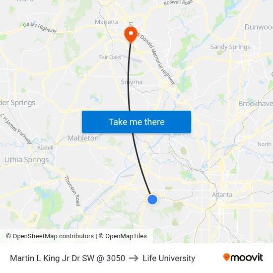 Martin L King Jr Dr SW @ 3050 to Life University map