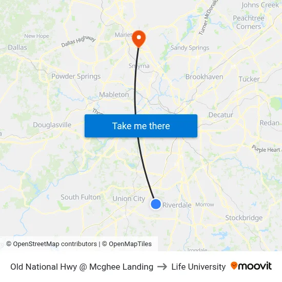 Old National Hwy @ Mcghee Landing to Life University map