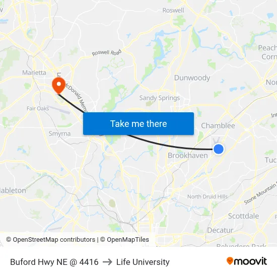Buford Hwy NE @ 4416 to Life University map