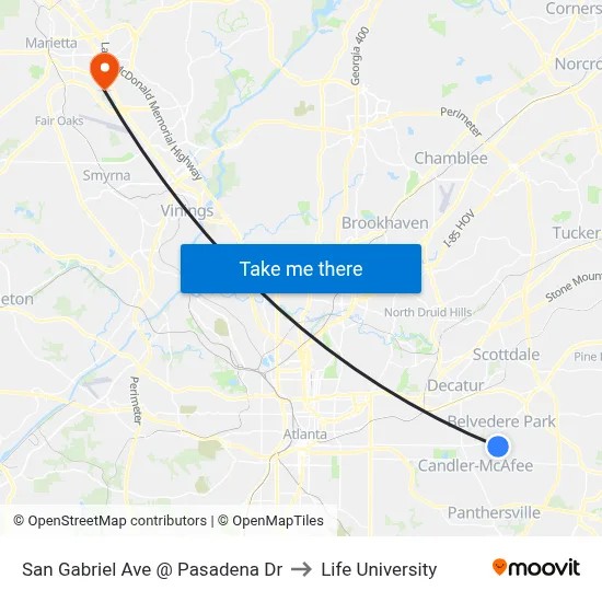 San Gabriel Ave @ Pasadena Dr to Life University map