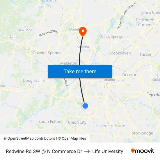Redwine Rd SW @ N Commerce Dr to Life University map
